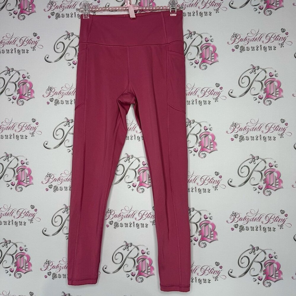 Victoria secret leggings pink gold logo pockets crop ankle fit tight yoga pants